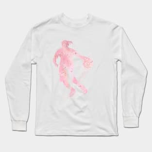 Basketball Dribble Sport Girl Watercolor Long Sleeve T-Shirt